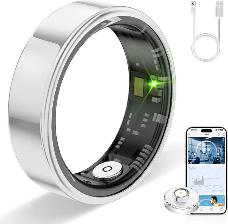Smart Ring for Women Men, Fitness Tracker with Sleep Tracker, Heart Rate, SpO2, Step Counter, Health Ring Compatible Android & iOS, (Silver, 10)
