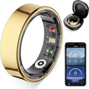 COLMI R09 Smart Ring Women with Body Temperature and Sleep Tracker, Stress & Cycle Reminder Insights, 5ATM Waterproof, Wearable for Couple Gift No Subscription Fee with Charging Box (Gold, 8#)