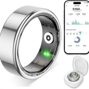 Smart Ring for Women Men,Fitness Tracker Ring with Heart Rate, Sleep Monitoring, Blood Oxygen, Step Counting for iOS and Android, No Subscription Fee,Waterproof(Silver, 9)