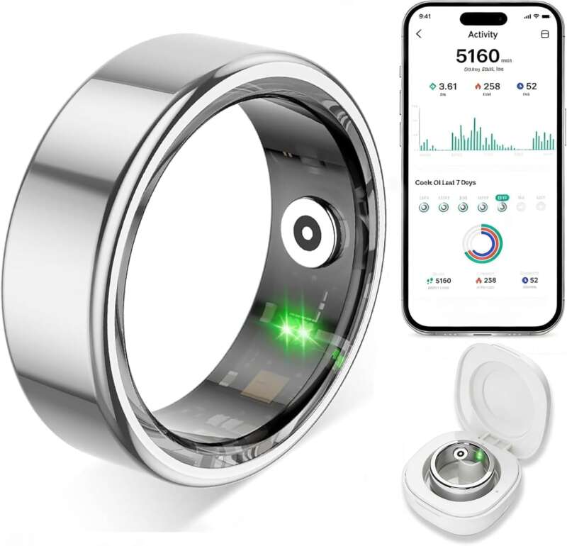Smart Ring for Women Men,Fitness Tracker Ring with Heart Rate, Sleep Monitoring, Blood Oxygen, Step Counting for iOS and Android, No Subscription Fee,Waterproof(Silver, 9)