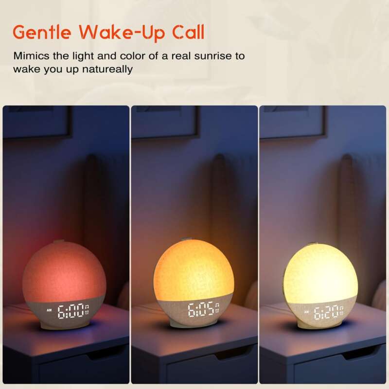 Sunrise Alarm Clock Wake Up Light with Sunset Simulation, 30 Sleep Sounds White Noise Machine, 12 Colours Night Light, Easy to Use Bedside Digital Clock Sunlight Lamp for Kids, Heavy Sleepers Bedrooms - Image 2