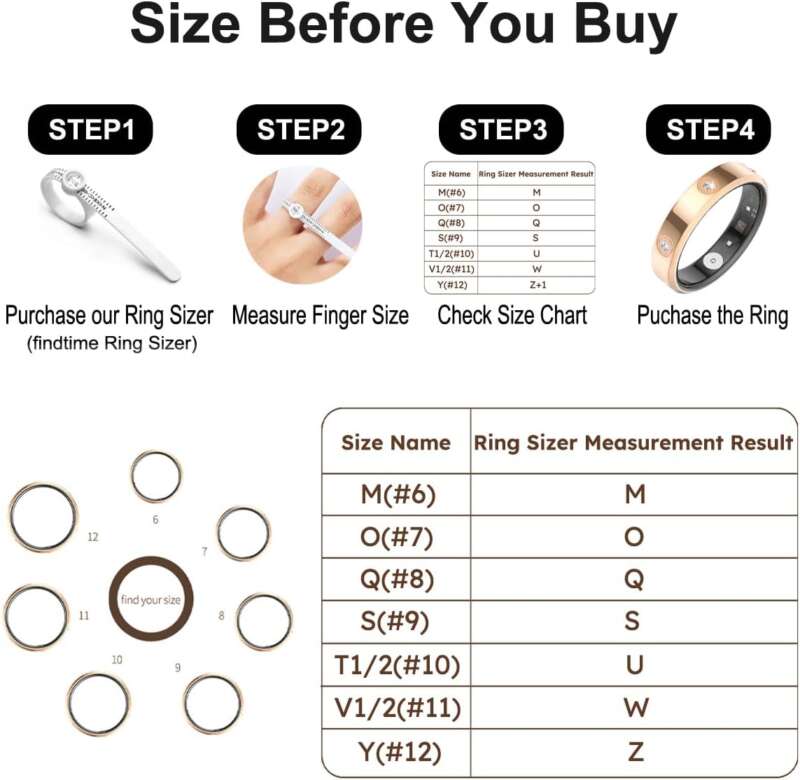 findtime Smart Ring Ultra Narrow Fitness Rings Heart Rate Monitor Sleep Tracker Blood Oxygen Health Tracker Step Counter Calorie Pedometer Waterproof Remote Camera Smart Rings for Women Ladies Men - Image 2