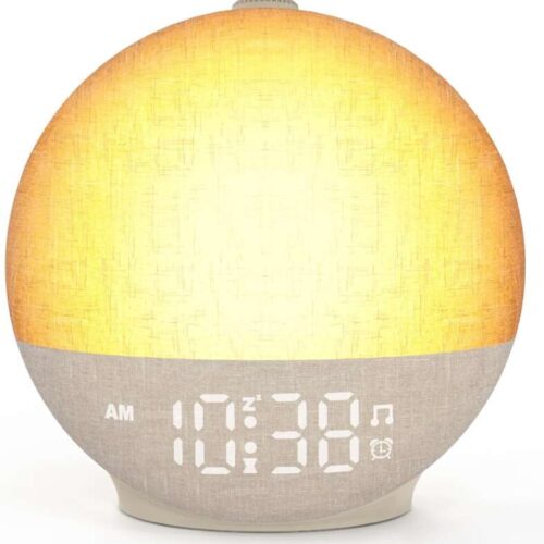 Sunrise Alarm Clock Wake Up Light with Sunset Simulation, 30 Sleep Sounds White Noise Machine, 12 Colours Night Light, Easy to Use Bedside Digital Clock Sunlight Lamp for Kids, Heavy Sleepers Bedrooms