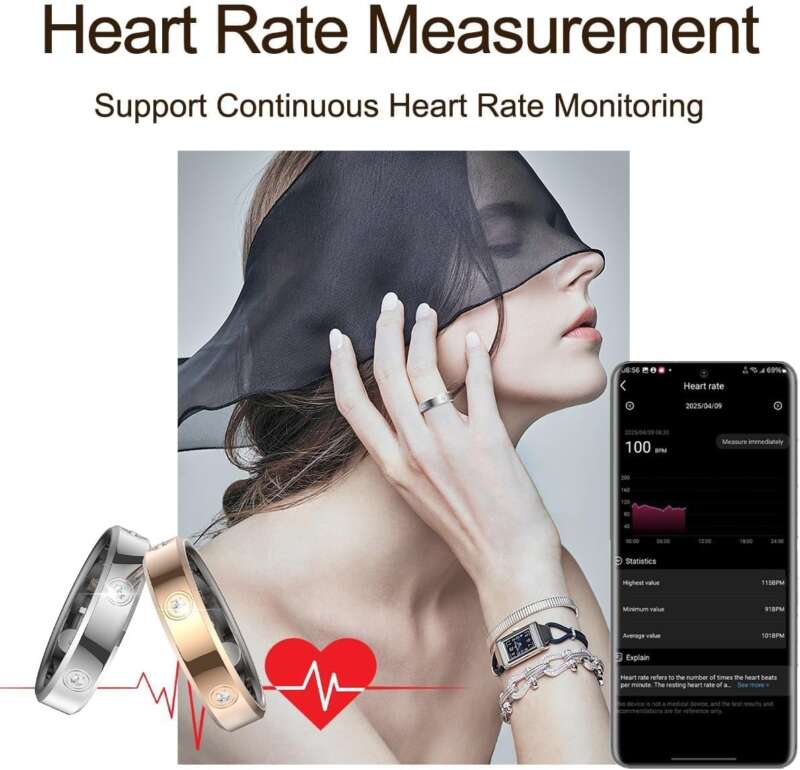 findtime Smart Ring Ultra Narrow Fitness Rings Heart Rate Monitor Sleep Tracker Blood Oxygen Health Tracker Step Counter Calorie Pedometer Waterproof Remote Camera Smart Rings for Women Ladies Men - Image 4