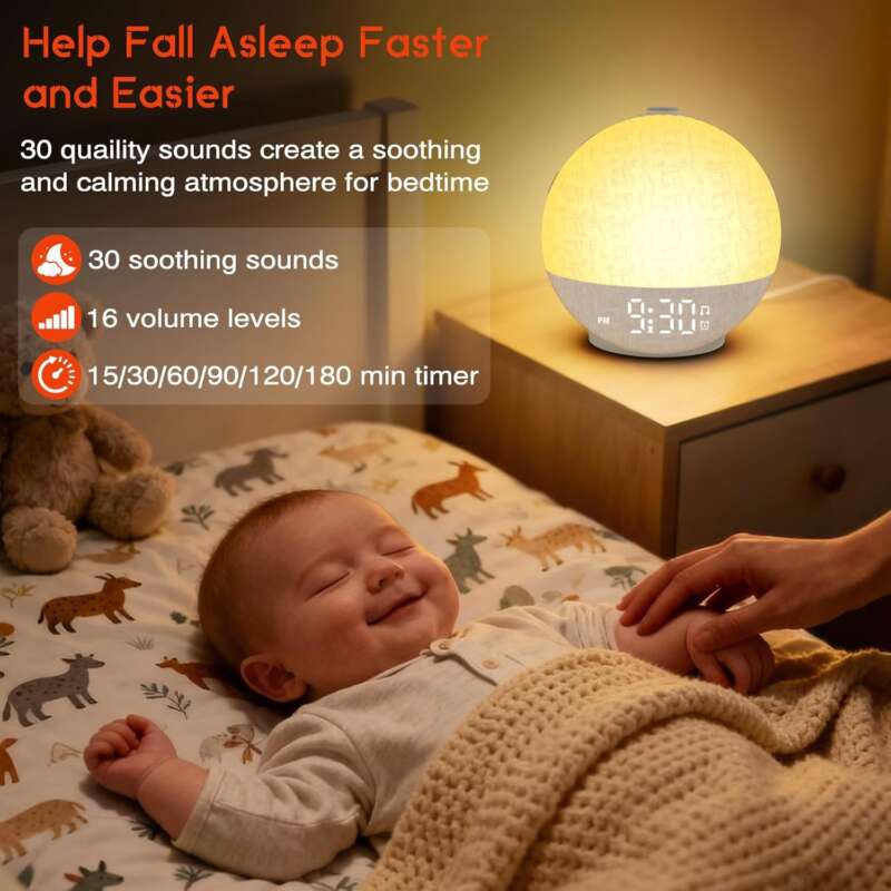 Sunrise Alarm Clock Wake Up Light with Sunset Simulation, 30 Sleep Sounds White Noise Machine, 12 Colours Night Light, Easy to Use Bedside Digital Clock Sunlight Lamp for Kids, Heavy Sleepers Bedrooms - Image 4