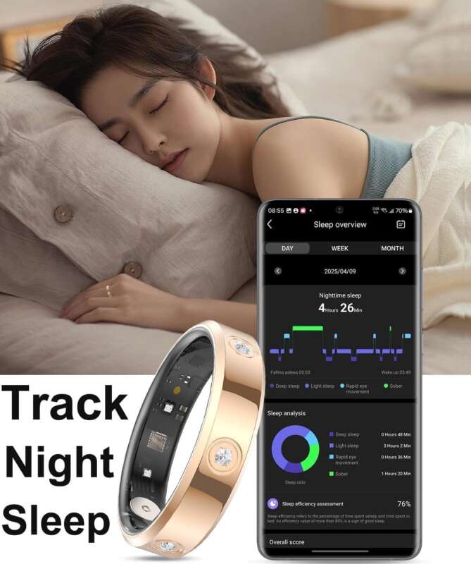 findtime Smart Ring Ultra Narrow Fitness Rings Heart Rate Monitor Sleep Tracker Blood Oxygen Health Tracker Step Counter Calorie Pedometer Waterproof Remote Camera Smart Rings for Women Ladies Men - Image 5