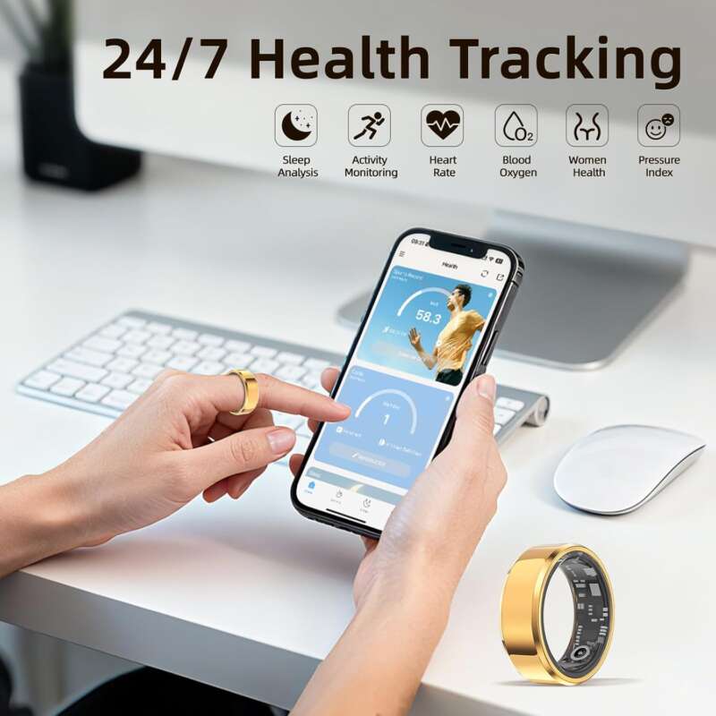 Smart Ring for Women Men, Fitness Tracker with Sleep Tracker, Heart Rate, SpO2, Step Counter, Health Ring Compatible Android & iOS, (Silver, 10) - Image 2