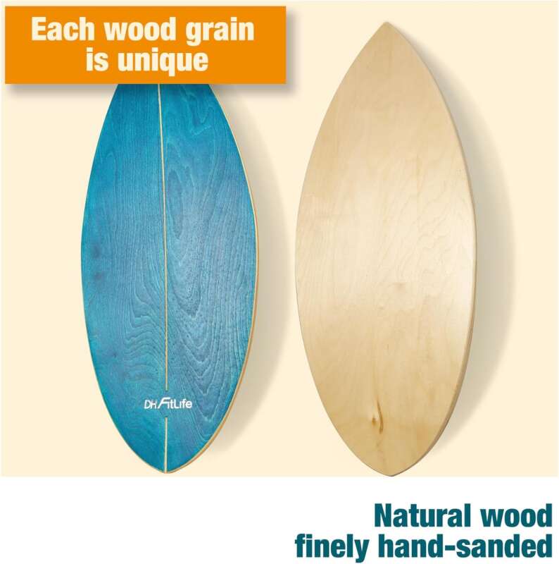 DH FitLife Wooden Surf Balance Board | Indoor Surfboard with Rocker Shape | Wobble Board for Adults | Fun, Balance, Stability & Core Strength - Image 2