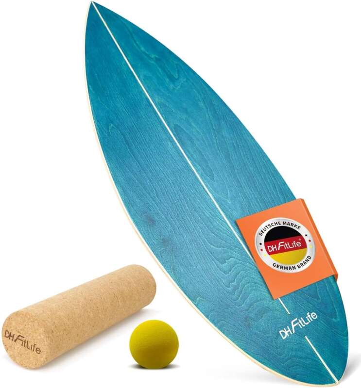 DH FitLife Wooden Surf Balance Board | Indoor Surfboard with Rocker Shape | Wobble Board for Adults | Fun, Balance, Stability & Core Strength