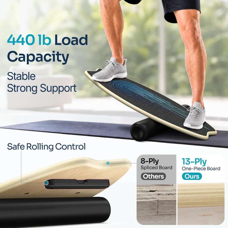 Sportneer Balance Board Skateboard, 7-in-1 Wooden Surfboard for Adults Kids | Indoor Board Trick Board Surf trainer for Balance Training, Core Stability & Coordiantion, Magnetic Adjustment, Non-slip - Image 3