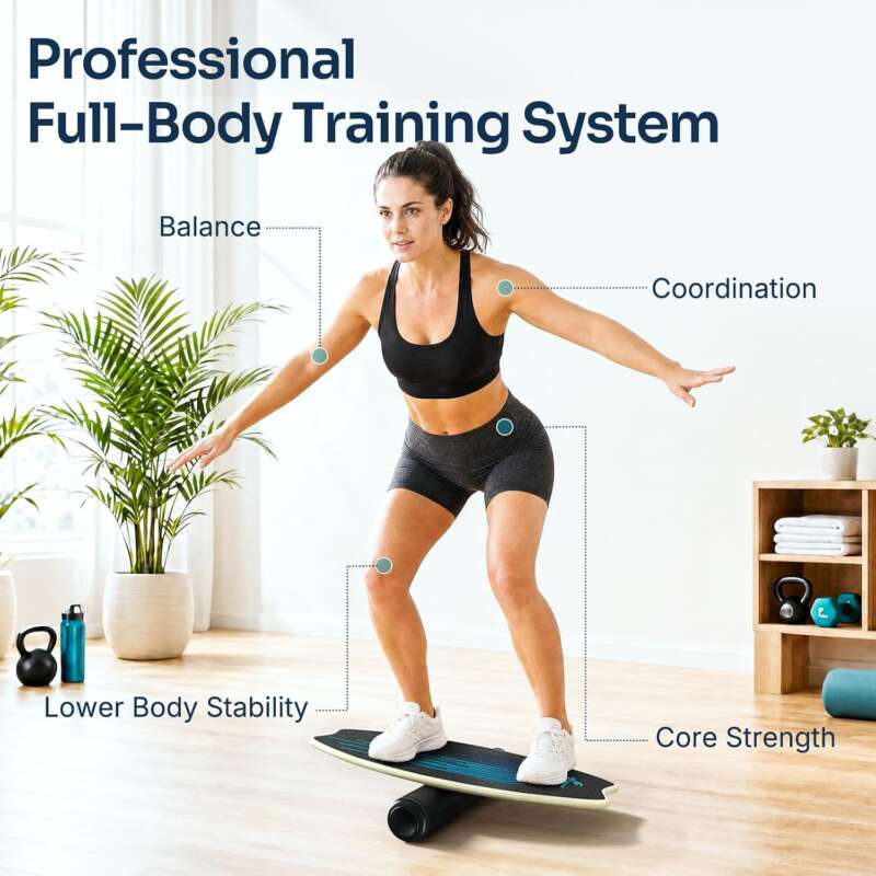 Sportneer Balance Board Skateboard, 7-in-1 Wooden Surfboard for Adults Kids | Indoor Board Trick Board Surf trainer for Balance Training, Core Stability & Coordiantion, Magnetic Adjustment, Non-slip - Image 2