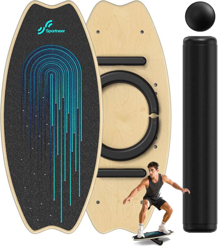 Sportneer Balance Board Skateboard, 7-in-1 Wooden Surfboard for Adults Kids | Indoor Board Trick Board Surf trainer for Balance Training, Core Stability & Coordiantion, Magnetic Adjustment, Non-slip